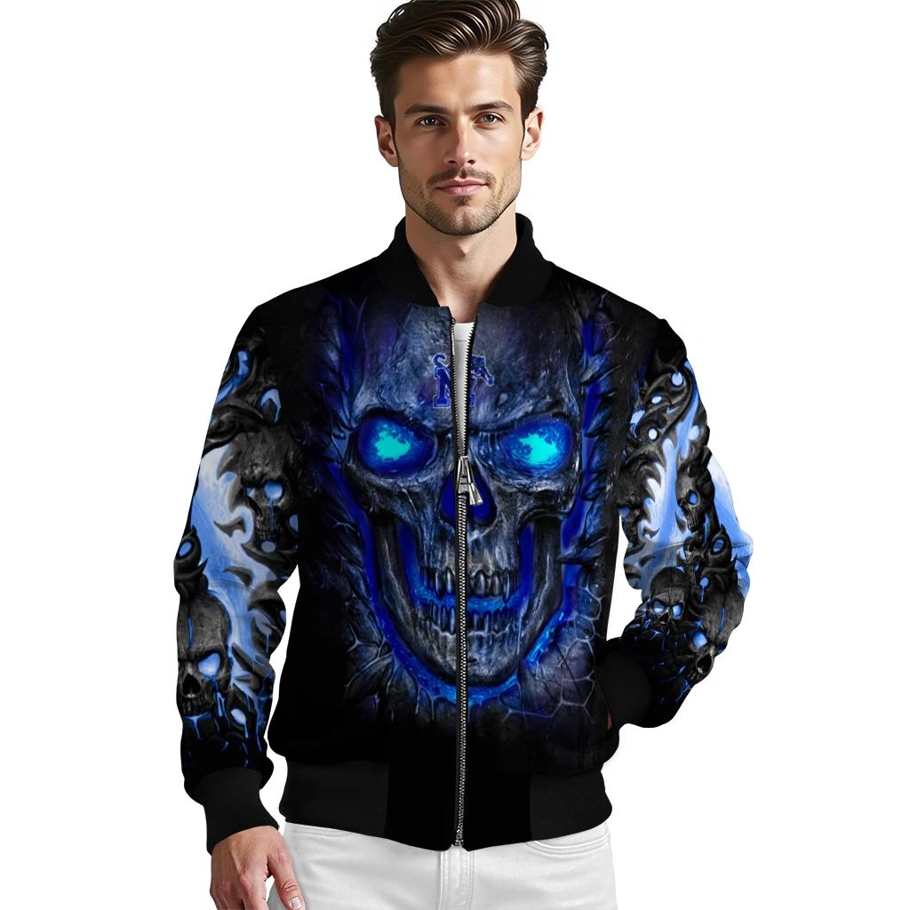 memphis tigers inferno skull blue black bomber jacket high quality memphis tigers inferno skull blue black bomber jacket high quality