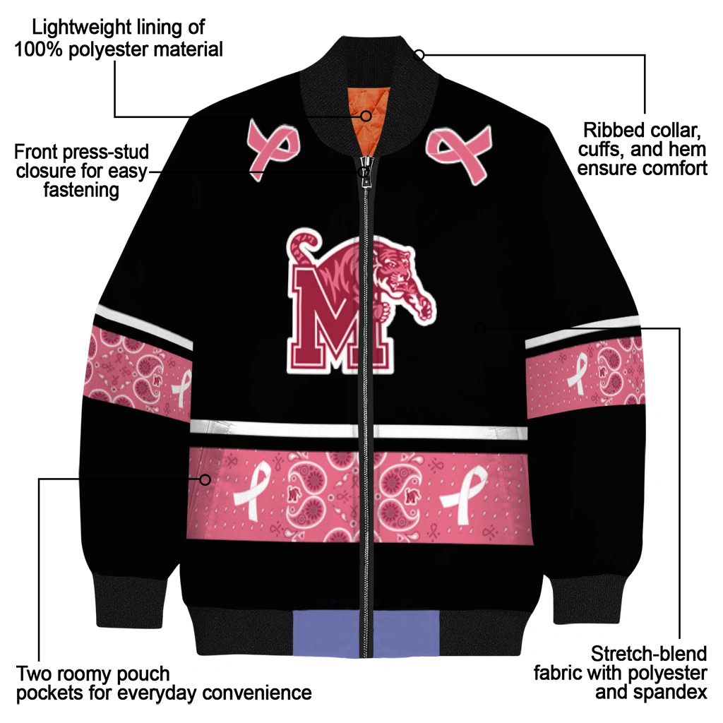 memphis tigers pink ribbon black pink bomber jacket new arrival memphis tigers pink ribbon black pink bomber jacket new arrival