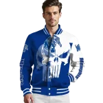 memphis tigers skull outline blue white varsity jacket best selling