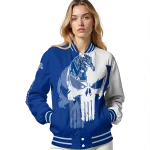 memphis tigers skull outline blue white varsity jacket best selling