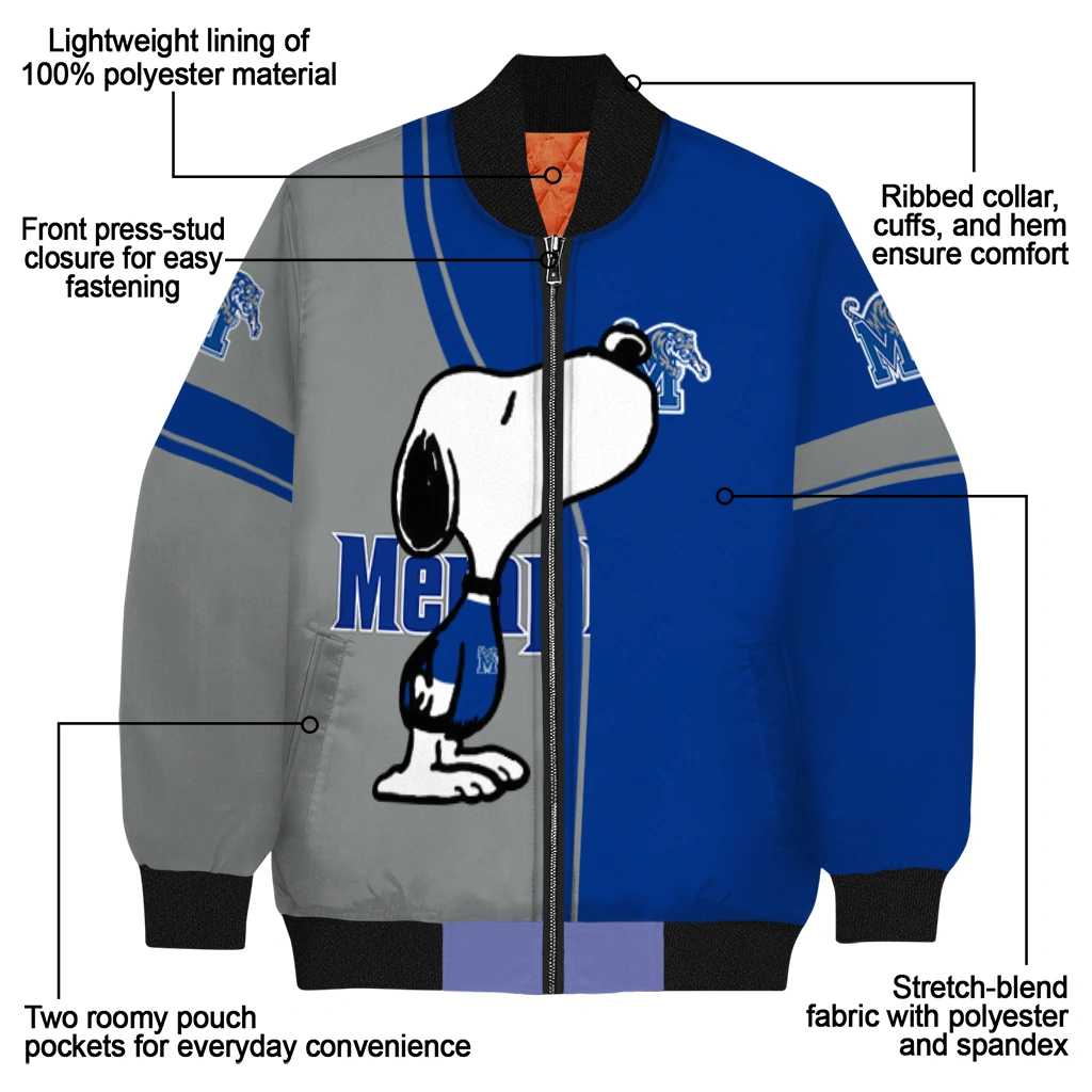 memphis tigers snoopy attitude blue bomber jacket new arrival memphis tigers snoopy attitude blue bomber jacket new arrival