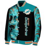 miami dolphins fire skull aqua black varsity jacket best selling