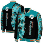 miami dolphins fire skull aqua black varsity jacket best selling