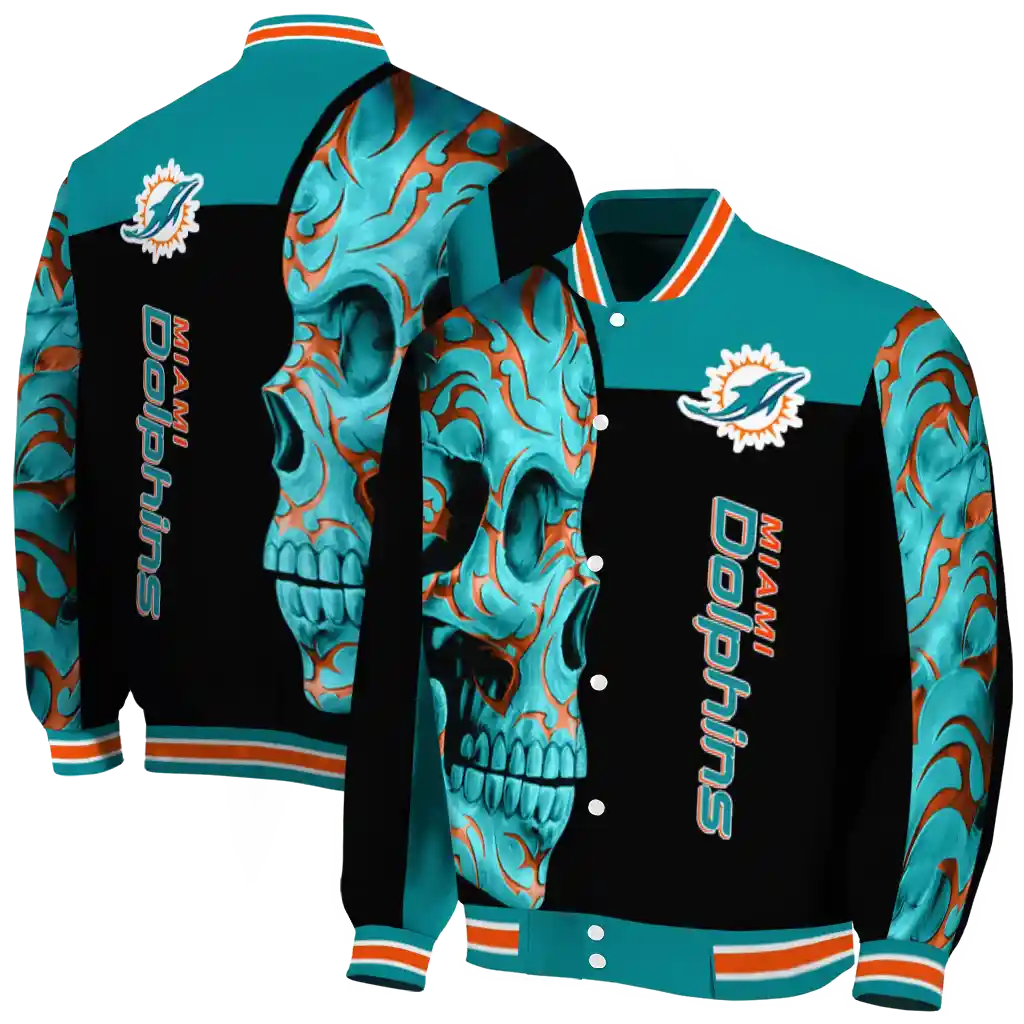 miami dolphins fire skull aqua black varsity jacket fashion forward miami dolphins fire skull aqua black varsity jacket fashion forward