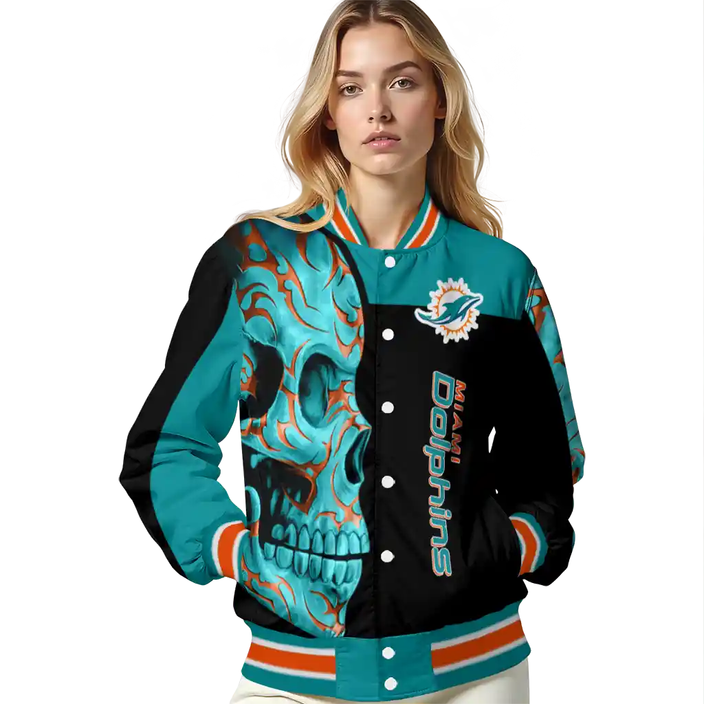 miami dolphins fire skull aqua black varsity jacket latest model miami dolphins fire skull aqua black varsity jacket latest model