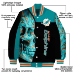 miami dolphins fire skull aqua black varsity jacket best selling