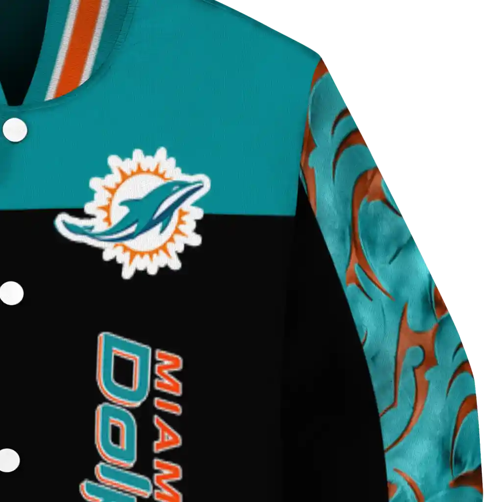 miami dolphins fire skull aqua black varsity jacket premium grade miami dolphins fire skull aqua black varsity jacket premium grade