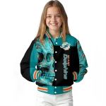 miami dolphins fire skull aqua black varsity jacket best selling