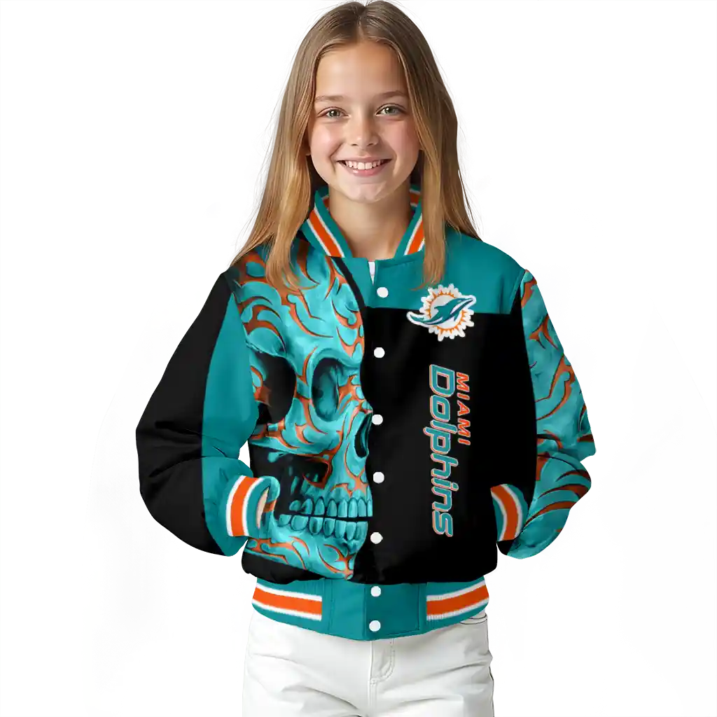 miami dolphins fire skull aqua black varsity jacket top rated miami dolphins fire skull aqua black varsity jacket top rated
