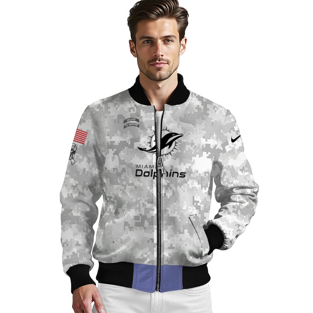 miami dolphins gray camouflage gray bomber jacket high quality miami dolphins gray camouflage gray bomber jacket high quality