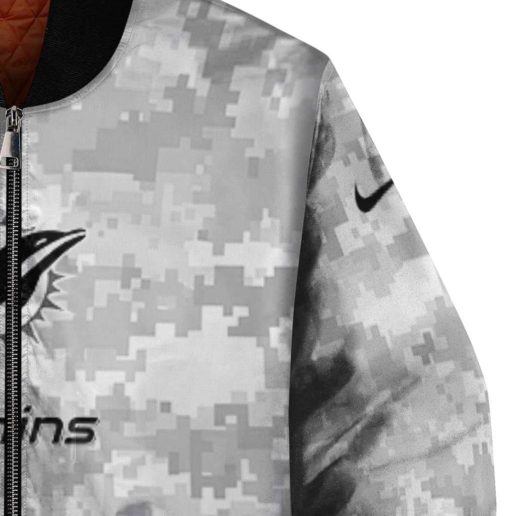 miami dolphins gray camouflage gray bomber jacket premium grade miami dolphins gray camouflage gray bomber jacket premium grade
