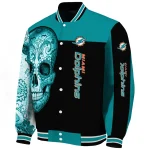 miami dolphins intricate skull aqua black varsity jacket best selling