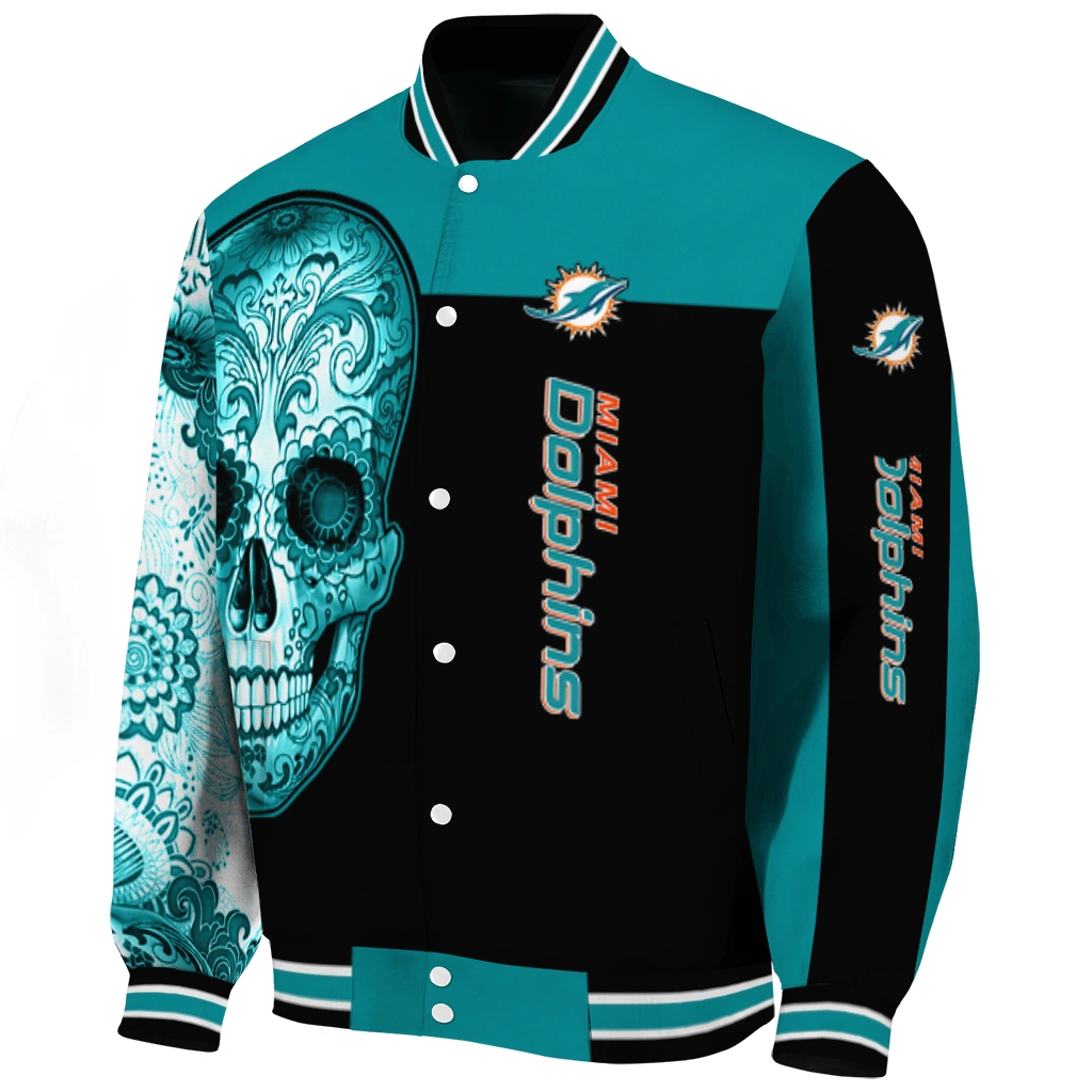 miami dolphins intricate skull aqua black varsity jacket best selling miami dolphins intricate skull aqua black varsity jacket best selling