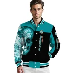miami dolphins intricate skull aqua black varsity jacket best selling