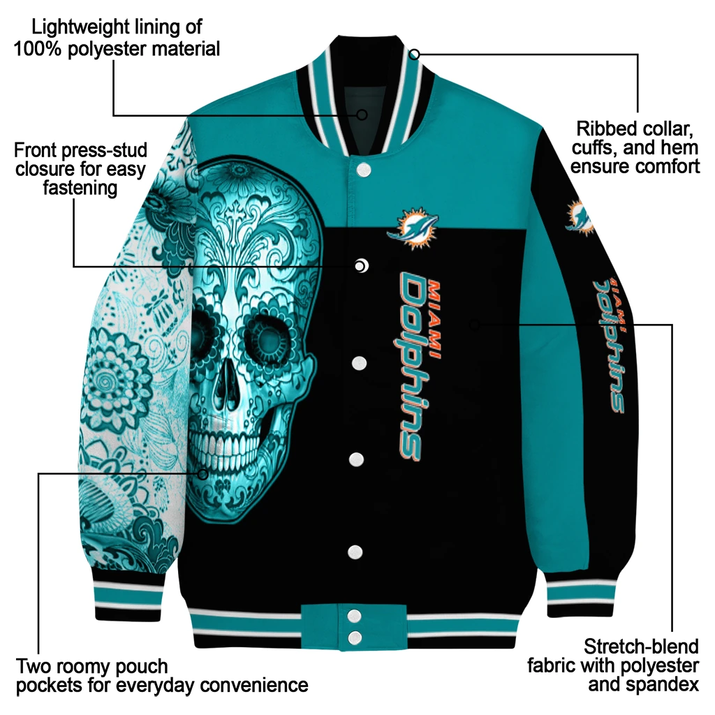 miami dolphins intricate skull aqua black varsity jacket new arrival miami dolphins intricate skull aqua black varsity jacket new arrival