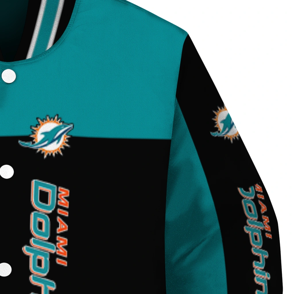 miami dolphins intricate skull aqua black varsity jacket premium grade miami dolphins intricate skull aqua black varsity jacket premium grade