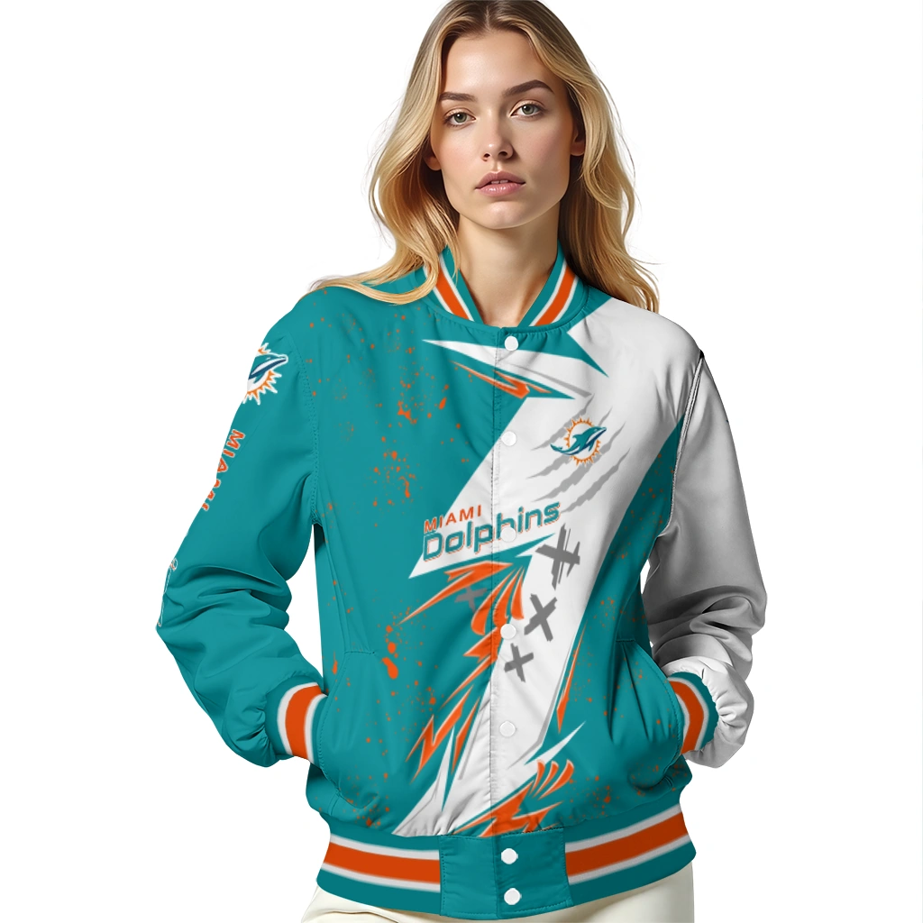 miami dolphins ripped bolt aqua white varsity jacket latest model miami dolphins ripped bolt aqua white varsity jacket latest model