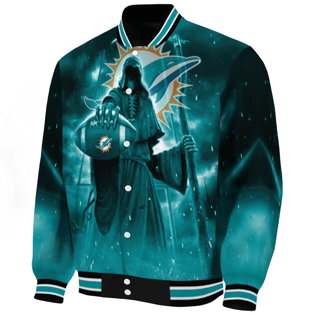 miami dolphins shadow reaper aqua varsity jacket best selling miami dolphins shadow reaper aqua varsity jacket best selling