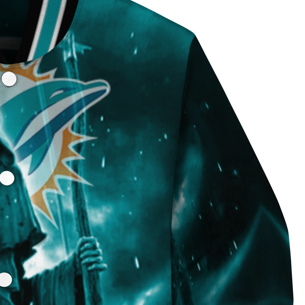 miami dolphins shadow reaper aqua varsity jacket premium grade miami dolphins shadow reaper aqua varsity jacket premium grade