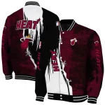 miami heat edgy scratch effect red black varsity jacket best selling