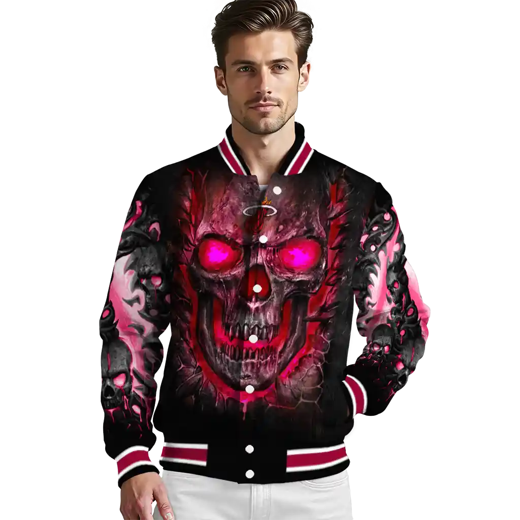 miami heat inferno skull red black varsity jacket high quality miami heat inferno skull red black varsity jacket high quality