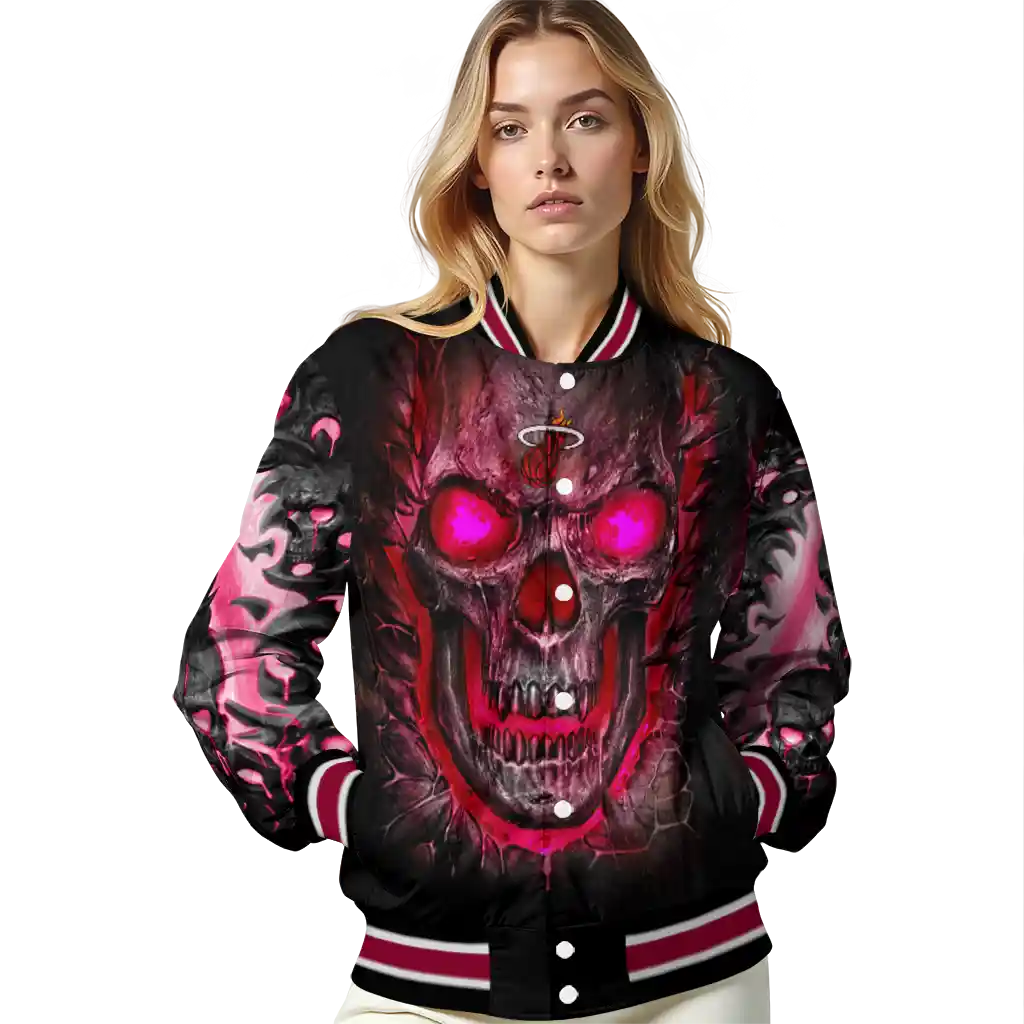 miami heat inferno skull red black varsity jacket latest model miami heat inferno skull red black varsity jacket latest model