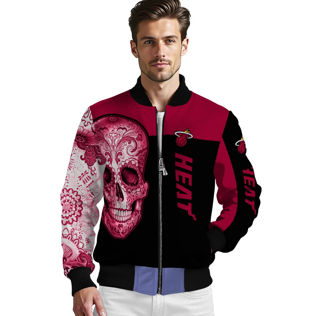 miami heat intricate skull red black bomber jacket high quality miami heat intricate skull red black bomber jacket high quality