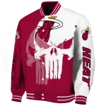 miami heat skull outline red white varsity jacket best selling