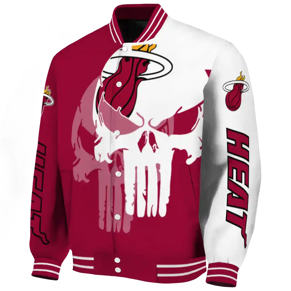 miami heat skull outline red white varsity jacket best selling miami heat skull outline red white varsity jacket best selling