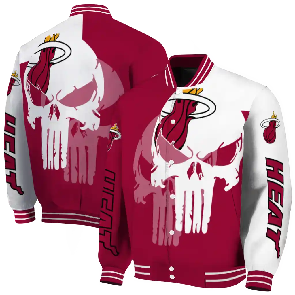 miami heat skull outline red white varsity jacket fashion forward miami heat skull outline red white varsity jacket fashion forward