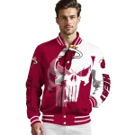 miami heat skull outline red white varsity jacket best selling