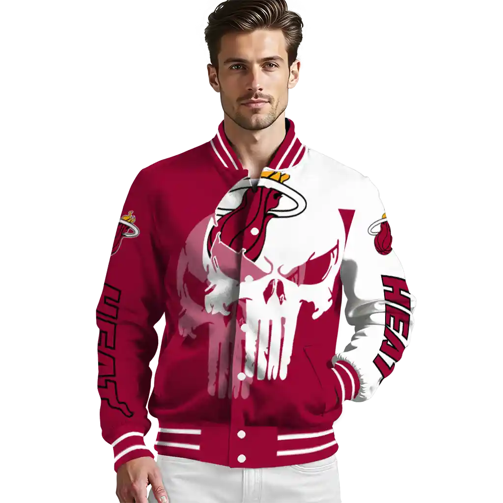miami heat skull outline red white varsity jacket high quality miami heat skull outline red white varsity jacket high quality