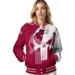 miami heat skull outline red white varsity jacket best selling