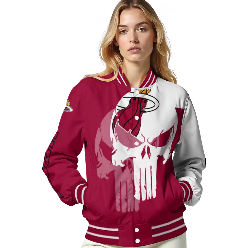 miami heat skull outline red white varsity jacket latest model miami heat skull outline red white varsity jacket latest model