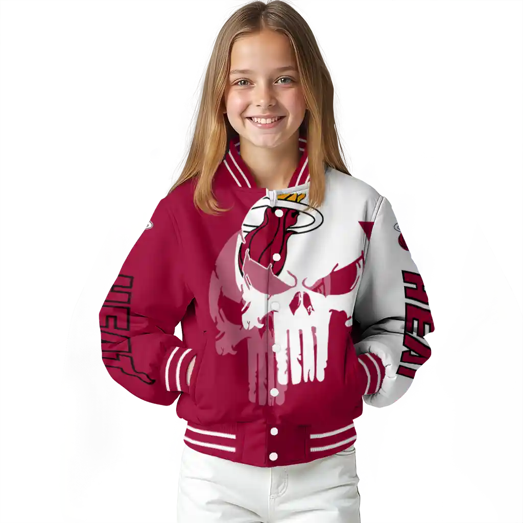 miami heat skull outline red white varsity jacket top rated miami heat skull outline red white varsity jacket top rated