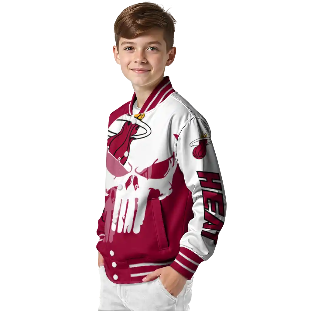 miami heat skull outline red white varsity jacket trendy miami heat skull outline red white varsity jacket trendy