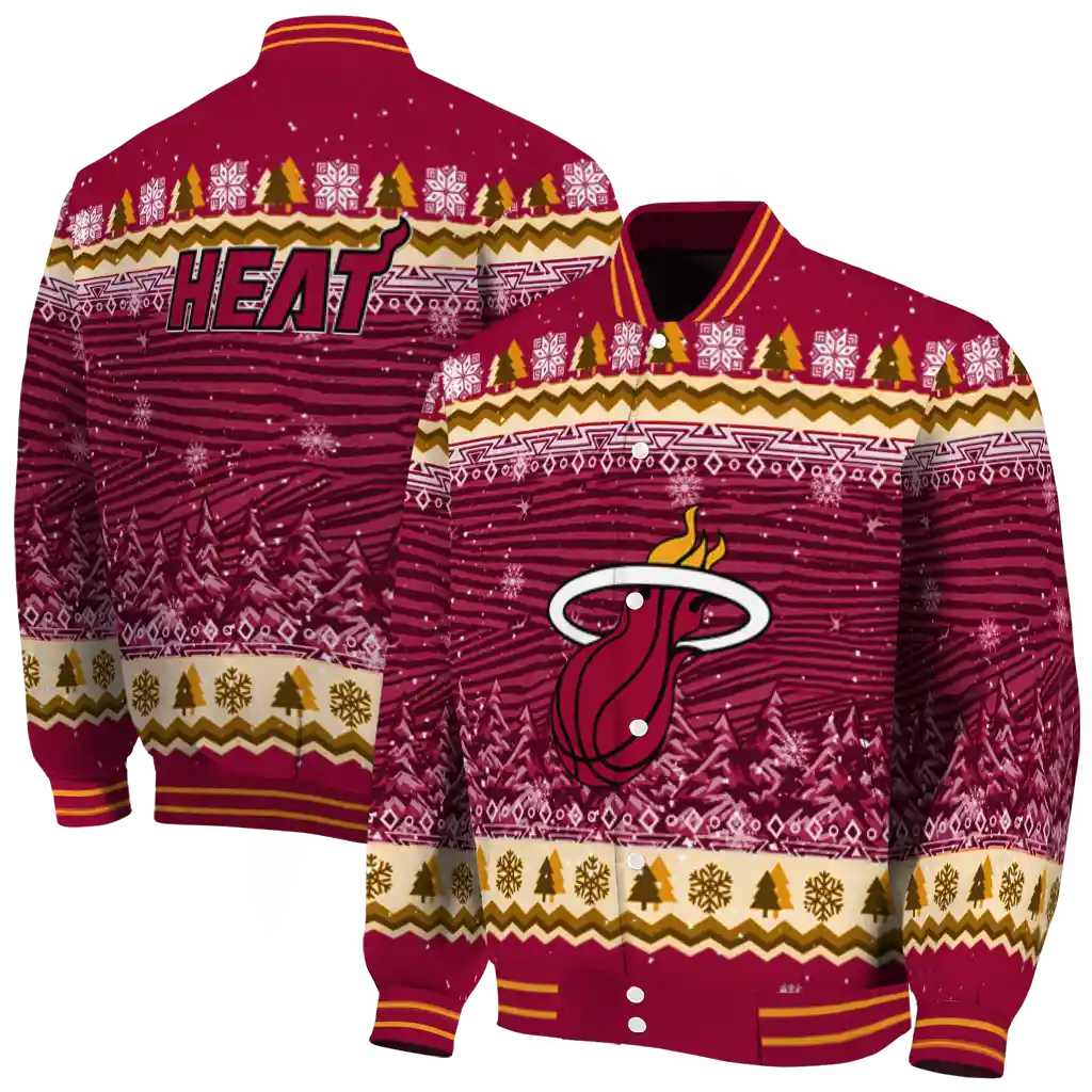 miami heat snowy pines red varsity jacket fashion forward miami heat snowy pines red varsity jacket fashion forward