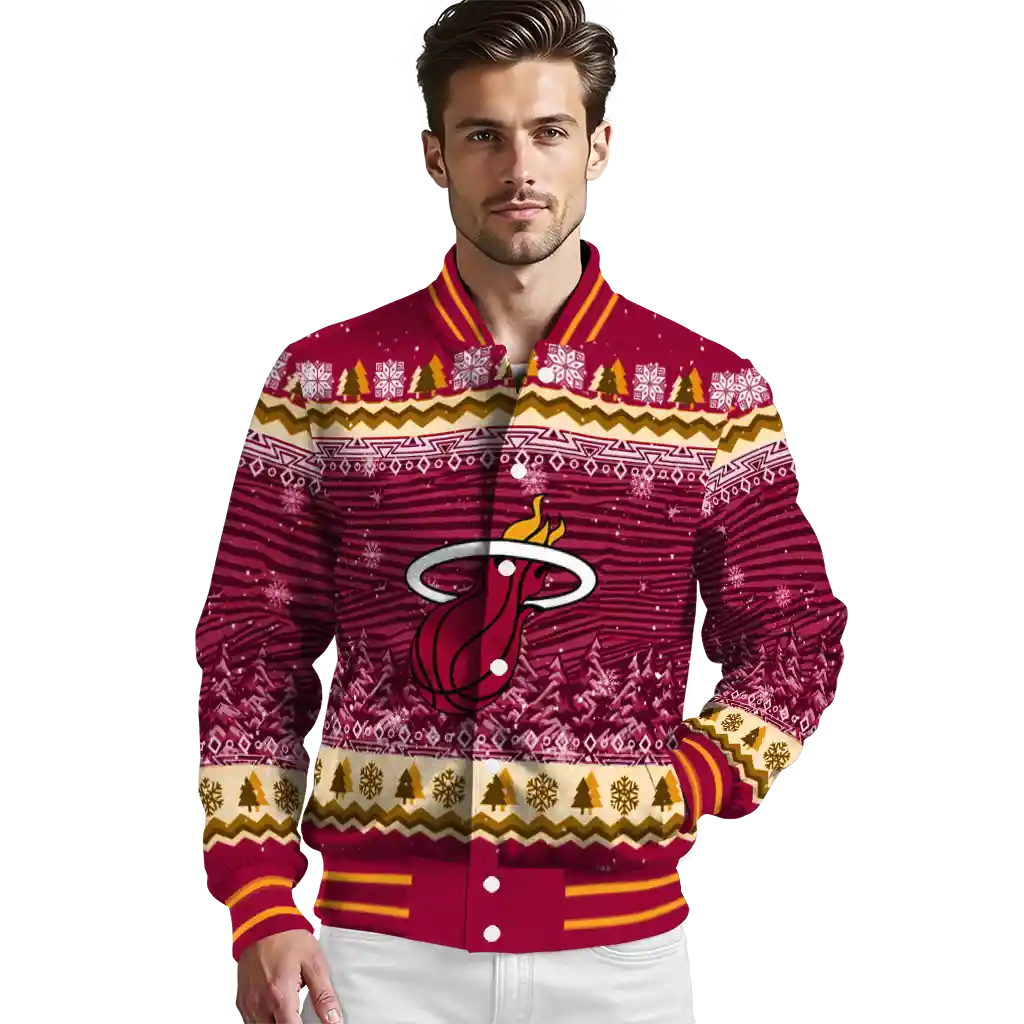 miami heat snowy pines red varsity jacket high quality miami heat snowy pines red varsity jacket high quality