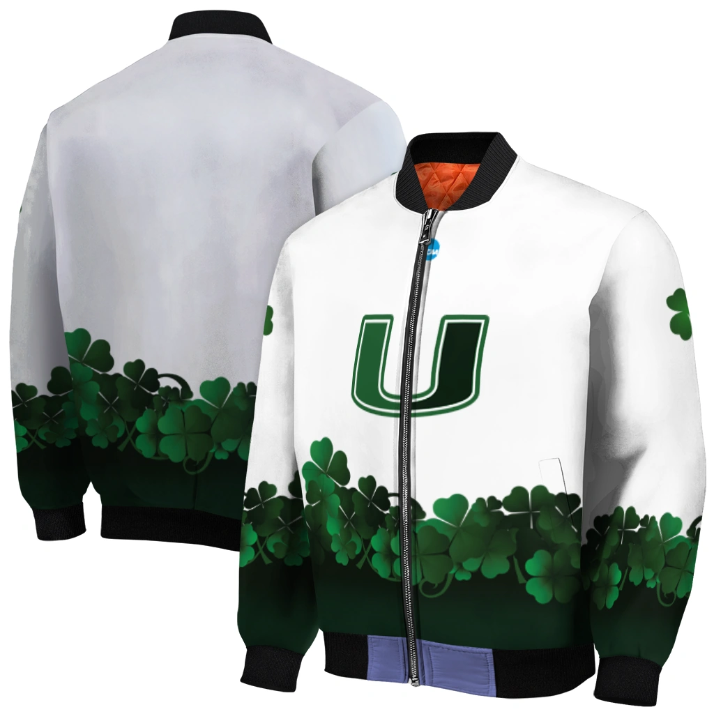 miami hurricanes clovers pattern white green bomber jacket best selling miami hurricanes clovers pattern white green bomber jacket best selling