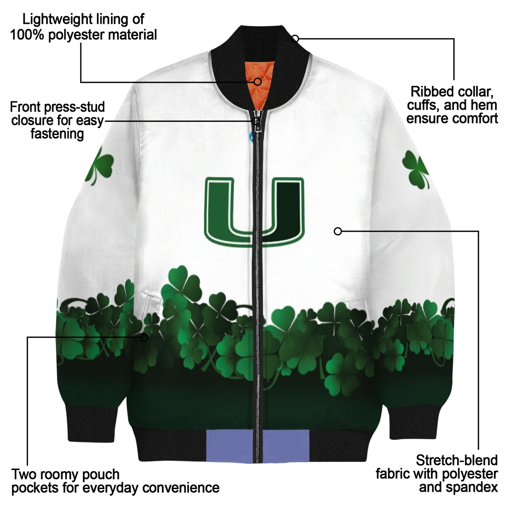 miami hurricanes clovers pattern white green bomber jacket new arrival miami hurricanes clovers pattern white green bomber jacket new arrival
