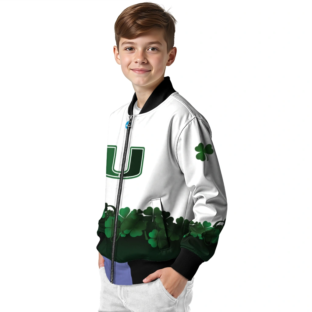 miami hurricanes clovers pattern white green bomber jacket trendy miami hurricanes clovers pattern white green bomber jacket trendy