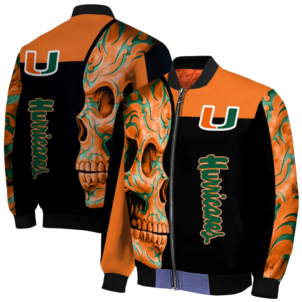 miami hurricanes fire skull orange black bomber jacket best selling miami hurricanes fire skull orange black bomber jacket best selling