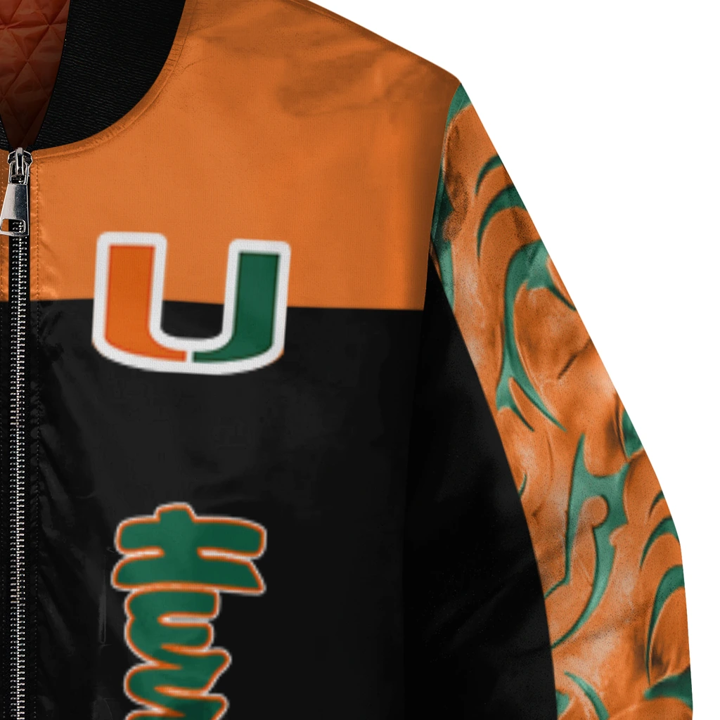 miami hurricanes fire skull orange black bomber jacket premium grade miami hurricanes fire skull orange black bomber jacket premium grade
