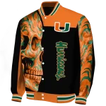 miami hurricanes fire skull orange black varsity jacket best selling