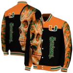miami hurricanes fire skull orange black varsity jacket best selling