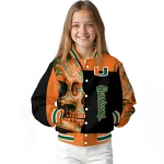 miami hurricanes fire skull orange black varsity jacket best selling