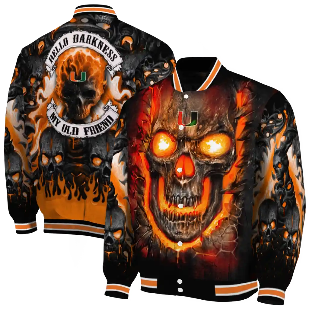 miami hurricanes inferno skull orange black varsity jacket fashion forward miami hurricanes inferno skull orange black varsity jacket fashion forward