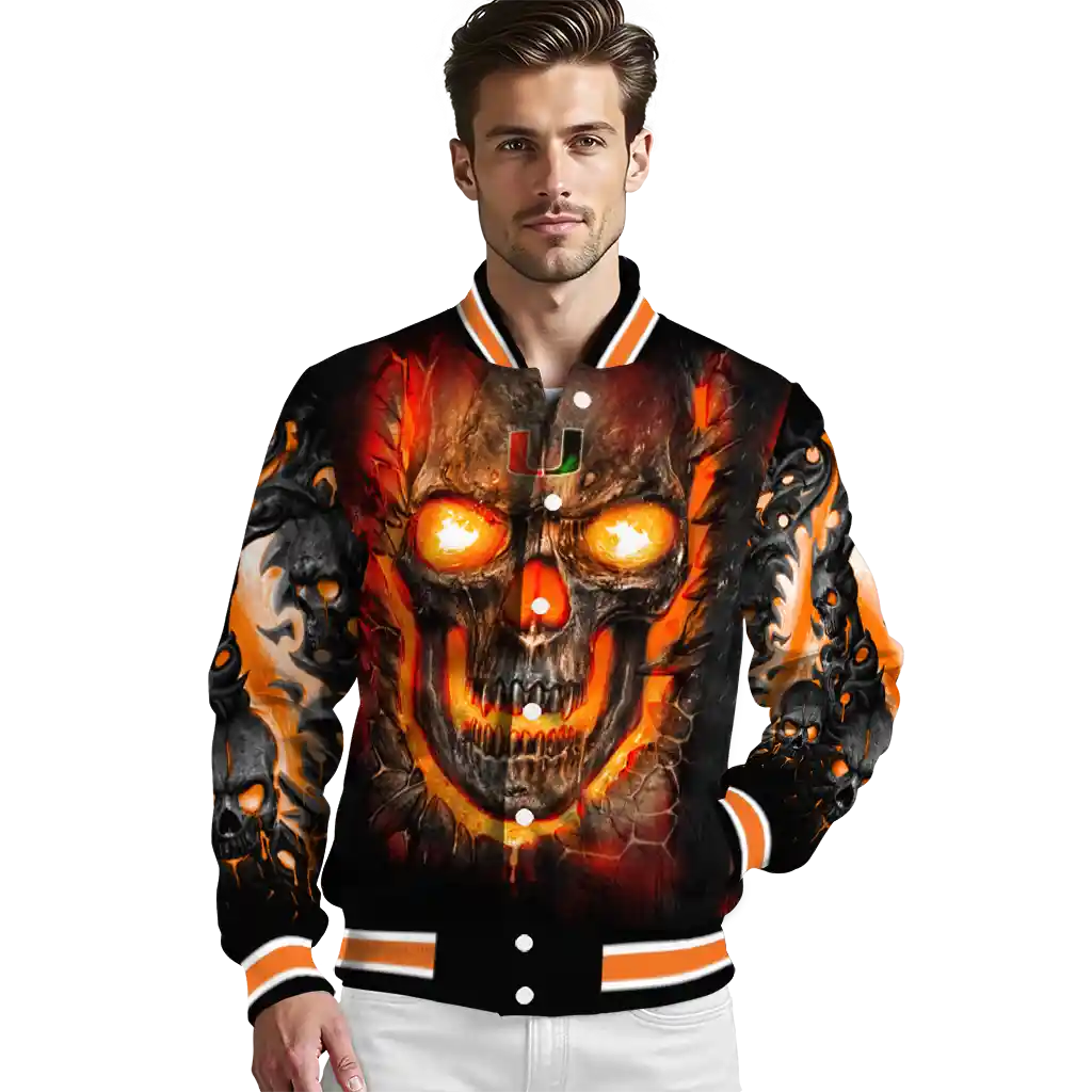 miami hurricanes inferno skull orange black varsity jacket high quality miami hurricanes inferno skull orange black varsity jacket high quality