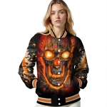 miami hurricanes inferno skull orange black varsity jacket best selling