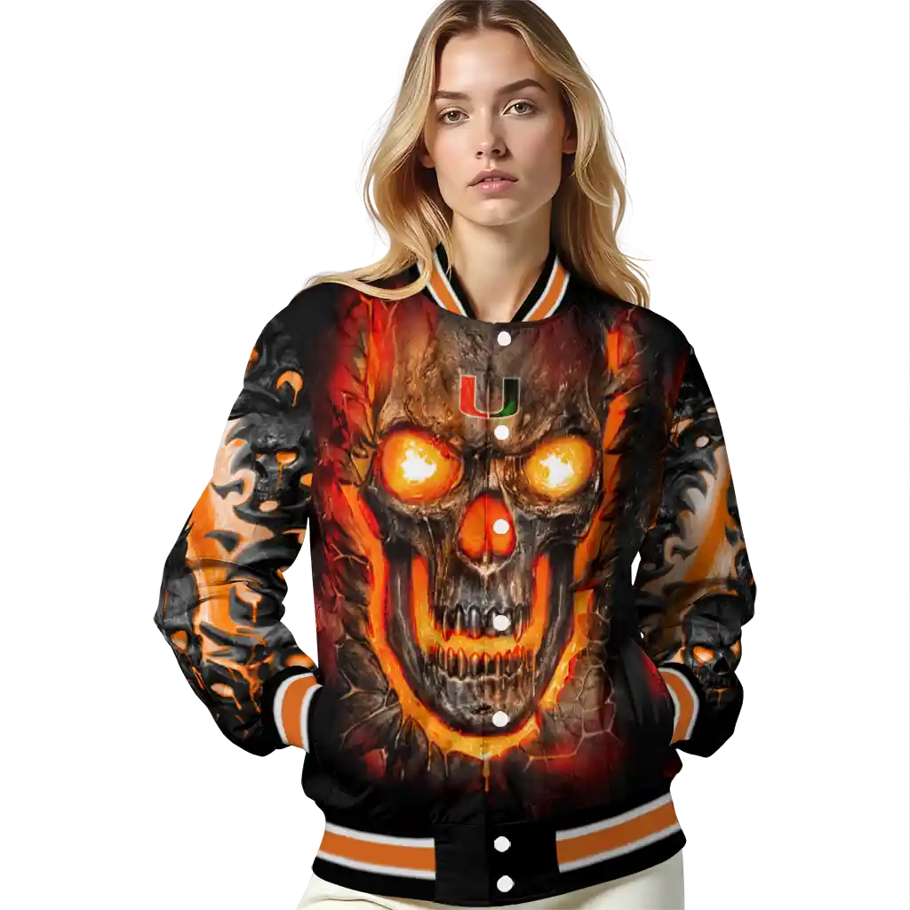 miami hurricanes inferno skull orange black varsity jacket latest model miami hurricanes inferno skull orange black varsity jacket latest model